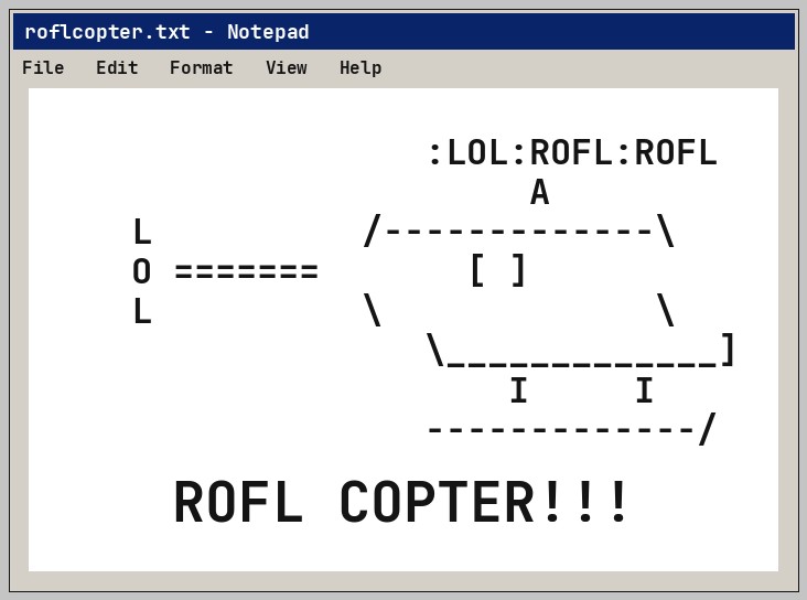 Copter inside a notepad window